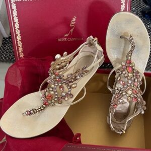 Rene Caovilla Women's Sandals - Gold and Pink Embellishments